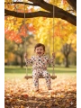 Unisex Çocuk %100 Pamuk Sonbahar Yaprakları Desenli Dijital Baskılı Alt Üst Takım
