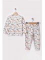 Unisex Çocuk Hayvan Desenli Dijital Baskılı %100 Pamuk & Kaşkorse İkili Takım Premium Seri