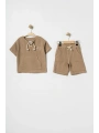 Unisex Çocuk %100 Pamuk Bağcıklı Tişört&Çocuk Şortlu Müslin Takım – Şapka Hediyeli