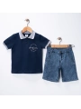 Erkek Çocuk Authentic Baskılı %100 Pamuk Polo Yaka Tişört ve Kot Şort Alt Üst İkili Takım
