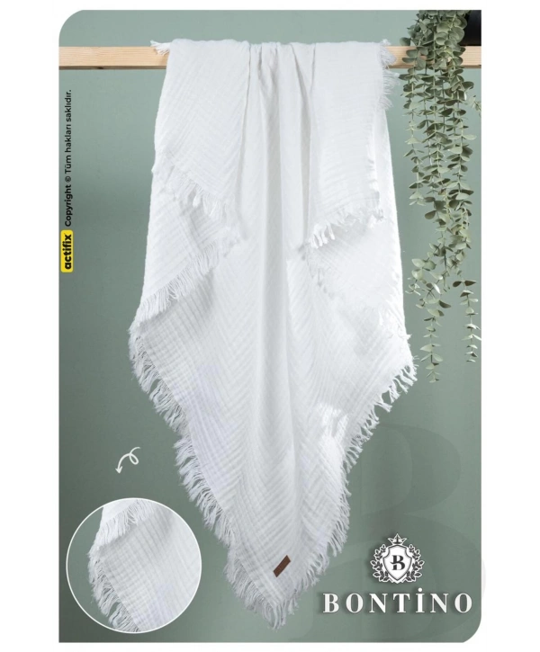 Müslin Örtü & Battaniye 4 Katlı Saçaklı %100 Pamuk 100x110 Cm Ekstra Yumuşak ve Nefes Alabilir