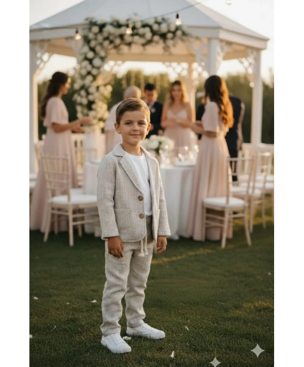 Keten Görünümlü 3lü Erkek Takım