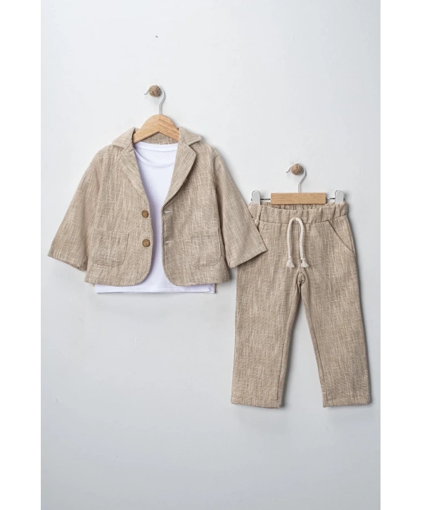 Keten Görünümlü 3lü Erkek Takım