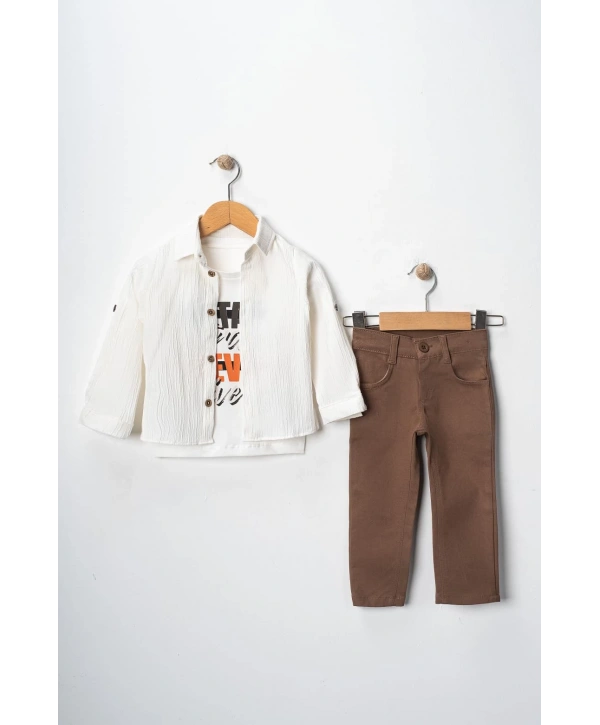 Erkek Çocuk Kolu Ayarlanabilir Gömlekli Pantolonlu Tişörtlü Üçlü Takım