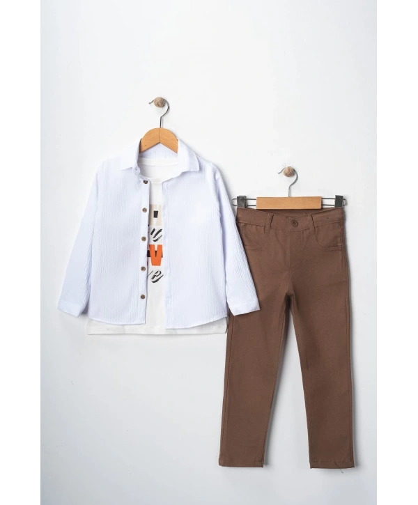 Erkek Çocuk Kolu Ayarlanabilir Gömlekli Pantolonlu Tişörtlü Üçlü Takım