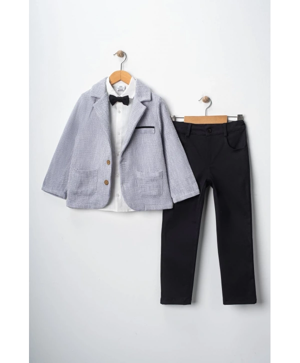 Erkek Çocuk Şapka Hediyeli Ceketli Gömlekli ve Pantolonlu 3lü Bayramlık Takım