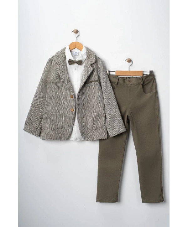 Erkek Çocuk Şapka Hediyeli Ceketli Gömlekli ve Pantolonlu 3lü Bayramlık Takım