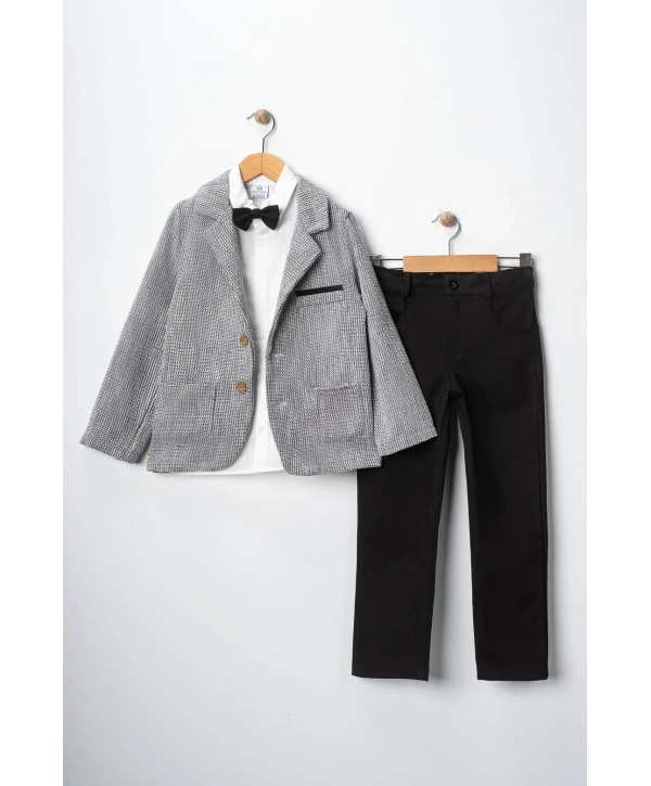 Erkek Çocuk Şapka Hediyeli Ceketli Gömlekli ve Pantolonlu 3lü Bayramlık Takım