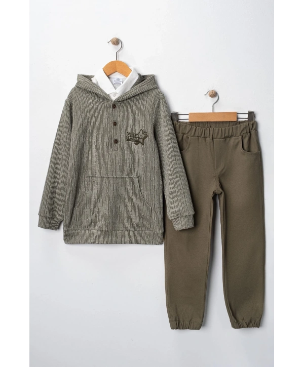 Erkek Çocuk Sweatshirtlü Gömlekli Pantolonlu 3lü Takım