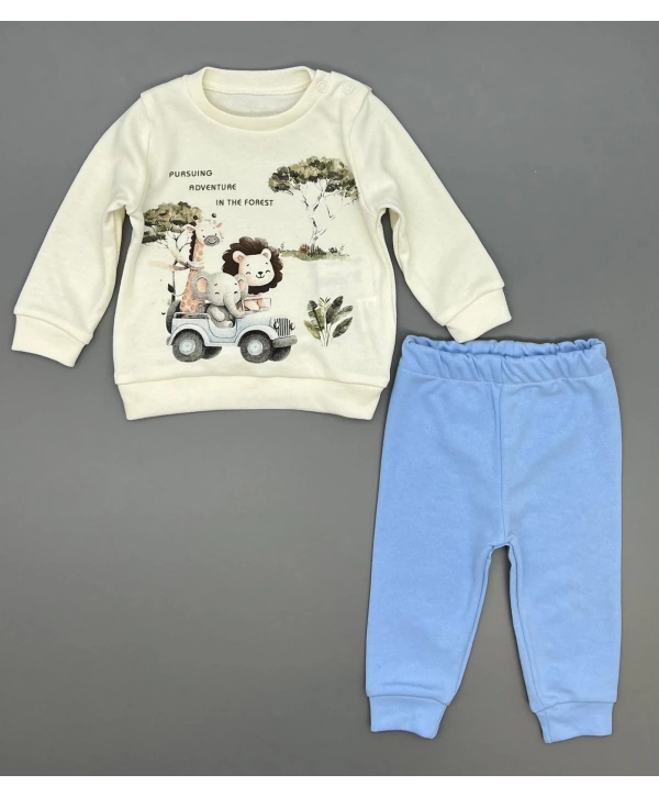 Erkek Bebek Orman Hayvanları Baskılı Alt Üst İkili Gündelik Takım