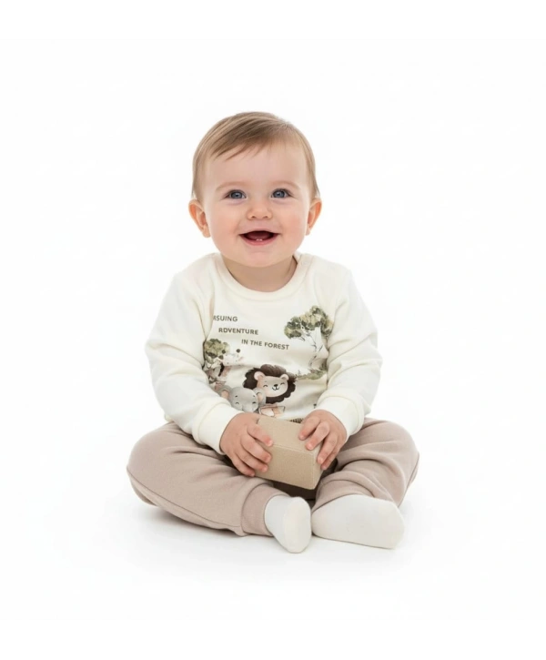 Erkek Bebek Orman Hayvanları Baskılı Alt Üst İkili Gündelik Takım