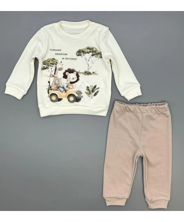 Erkek Bebek Orman Hayvanları Baskılı Alt Üst İkili Gündelik Takım