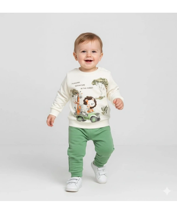 Erkek Bebek Orman Hayvanları Baskılı Alt Üst İkili Gündelik Takım