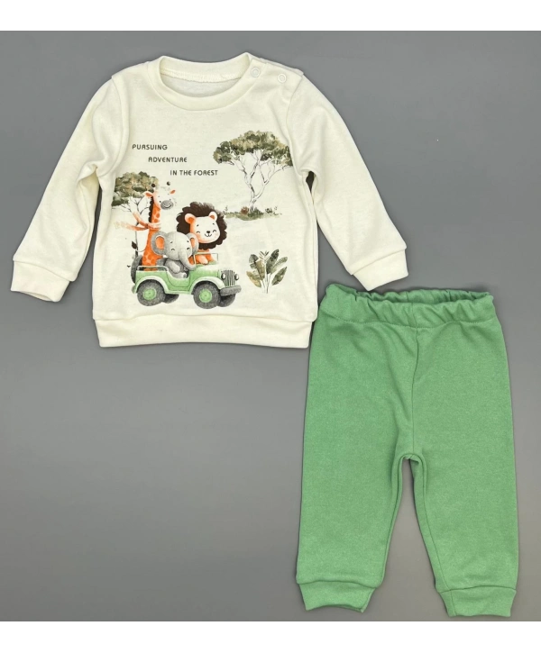 Erkek Bebek Orman Hayvanları Baskılı Alt Üst İkili Gündelik Takım