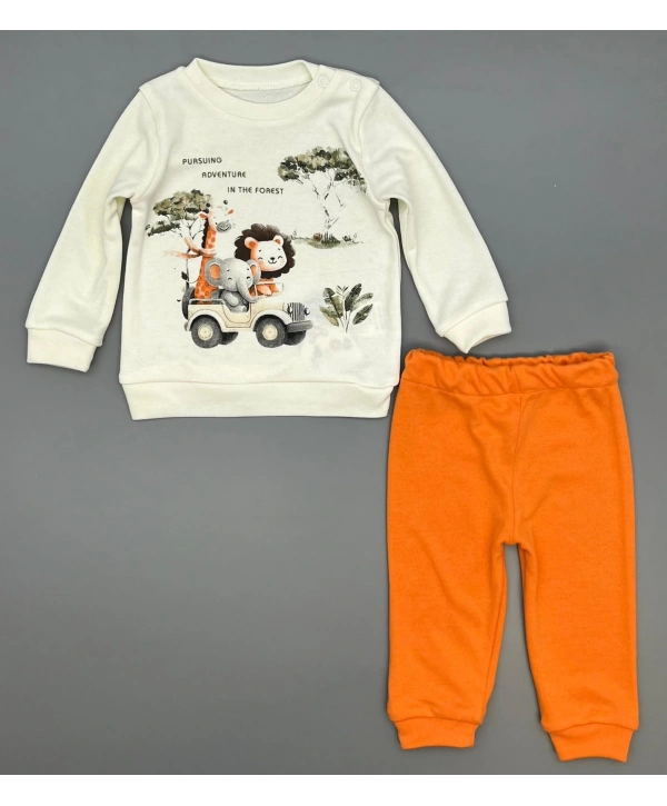 Erkek Bebek Orman Hayvanları Baskılı Alt Üst İkili Gündelik Takım