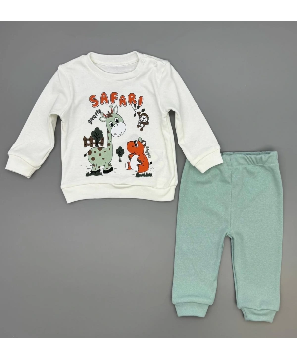Erkek Bebek Safari Baskılı Alt Üst İkili Gündelik Takım