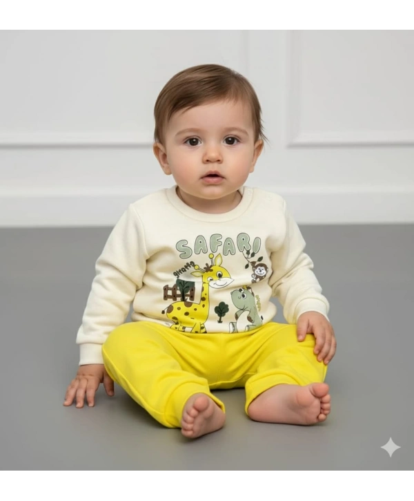 Erkek Bebek Safari Baskılı Alt Üst İkili Gündelik Takım