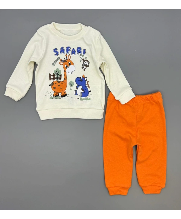 Erkek Bebek Safari Baskılı Alt Üst İkili Gündelik Takım