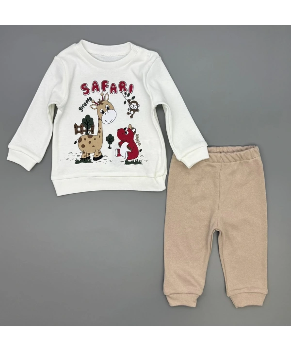 Erkek Bebek Safari Baskılı Alt Üst İkili Gündelik Takım