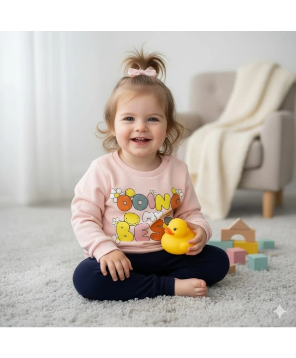 Kız Bebek Baskılı Çıt Çıtlı Alt Üst İkili Gündelik Takım 6-18 Ay