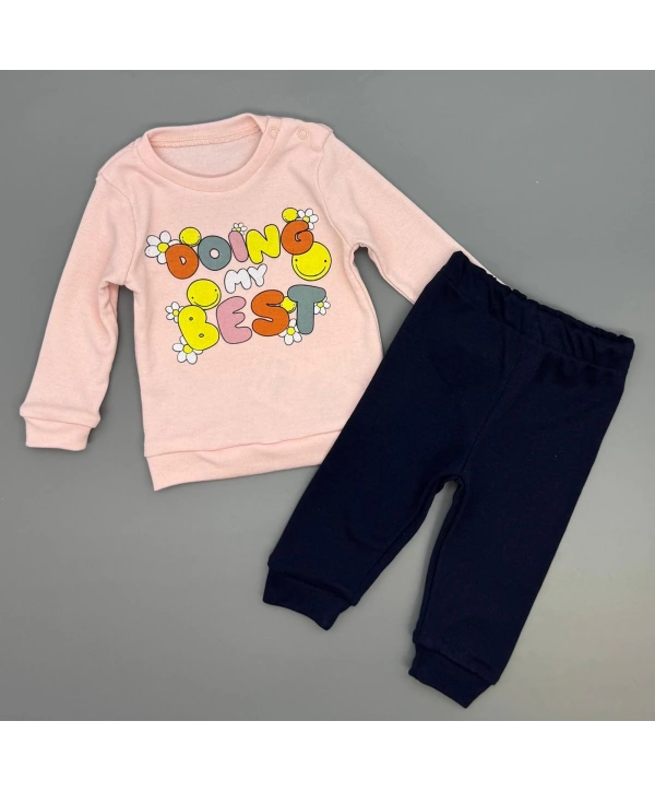 Kız Bebek Baskılı Çıt Çıtlı Alt Üst İkili Gündelik Takım 6-18 Ay