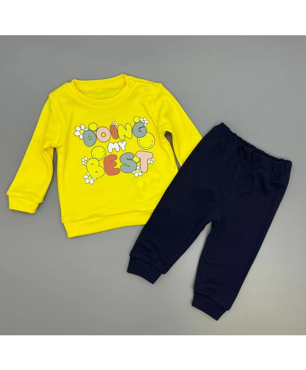 Kız Bebek Baskılı Çıt Çıtlı Alt Üst İkili Gündelik Takım 6-18 Ay