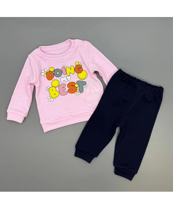 Kız Bebek Baskılı Çıt Çıtlı Alt Üst İkili Gündelik Takım 6-18 Ay