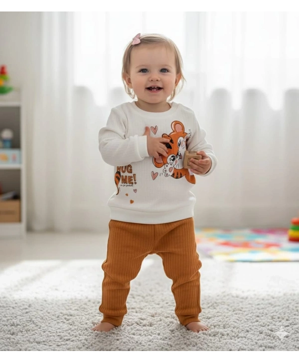 Kız Bebek Baskılı Çıt Çıtlı Alt Üst İkili Gündelik Takım 6-18 Ay