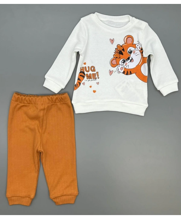 Kız Bebek Baskılı Çıt Çıtlı Alt Üst İkili Gündelik Takım 6-18 Ay