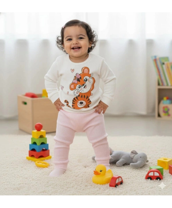 Kız Bebek Baskılı Çıt Çıtlı Alt Üst İkili Gündelik Takım 6-18 Ay