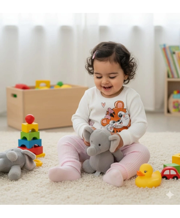 Kız Bebek Baskılı Çıt Çıtlı Alt Üst İkili Gündelik Takım 6-18 Ay