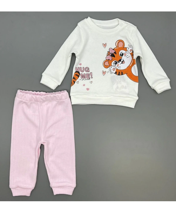 Kız Bebek Baskılı Çıt Çıtlı Alt Üst İkili Gündelik Takım 6-18 Ay