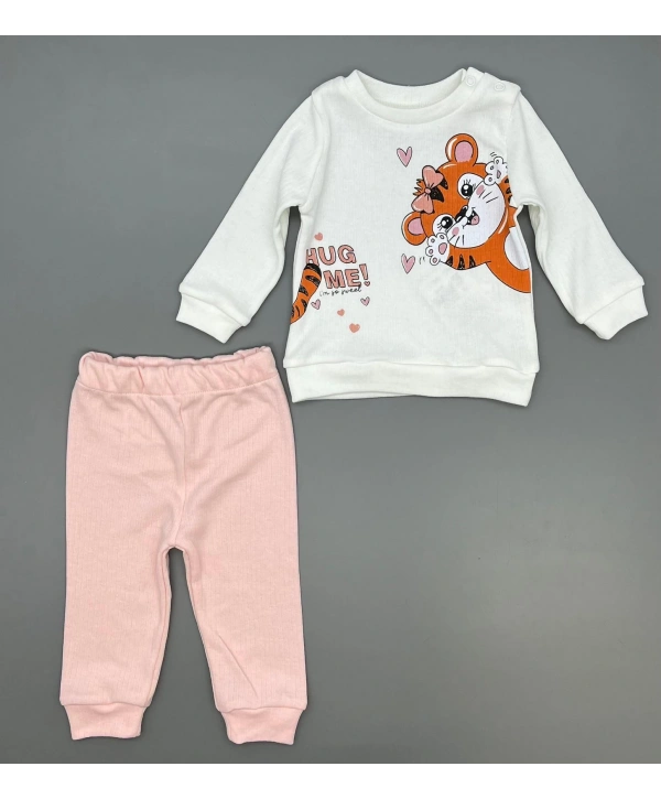 Kız Bebek Baskılı Çıt Çıtlı Alt Üst İkili Gündelik Takım 6-18 Ay