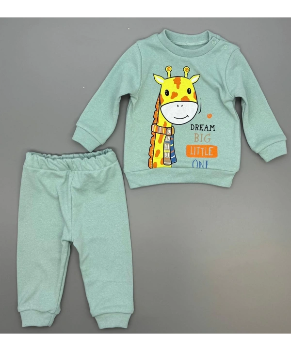 Bebek Zürafa Baskılı Çıt Çıtlı Alt Üst İkili Gündelik Takım 6-18 Ay