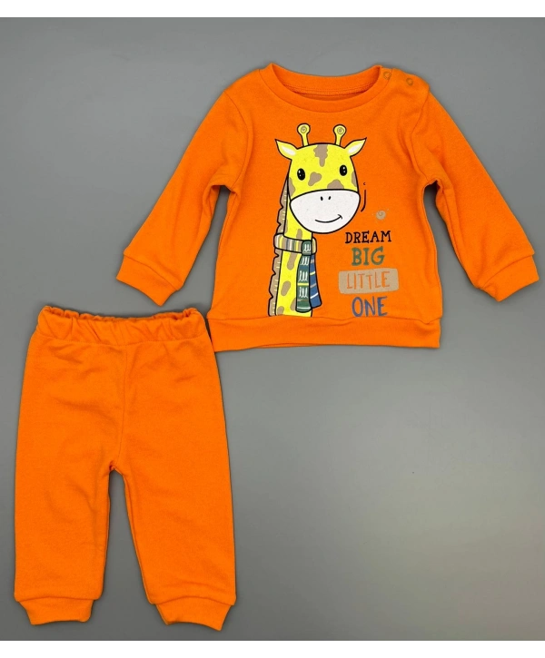 Bebek Zürafa Baskılı Çıt Çıtlı Alt Üst İkili Gündelik Takım 6-18 Ay