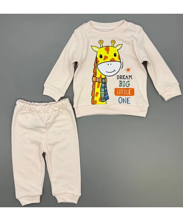 Bebek Zürafa Baskılı Çıt Çıtlı Alt Üst İkili Gündelik Takım 6-18 Ay