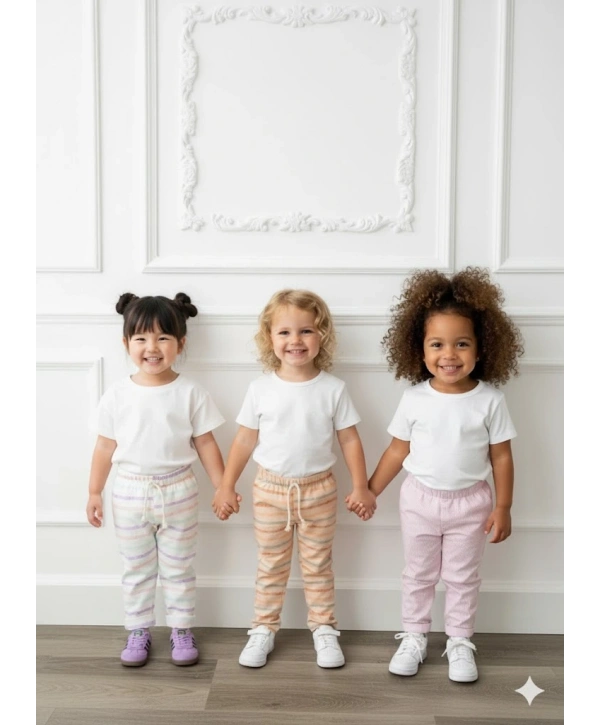 Kız Çocuk Desenli 3’lü Paket Gündelik Rahat Pantolon Seti 2-7 Yaş