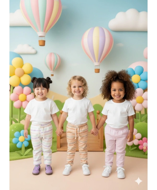 Kız Çocuk Desenli 3’lü Paket Gündelik Rahat Pantolon Seti 2-7 Yaş