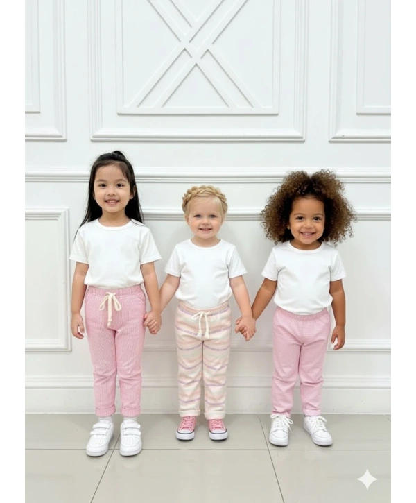 Kız Çocuk Desenli 3’lü Paket Gündelik Rahat Pantolon Seti 2-7 Yaş