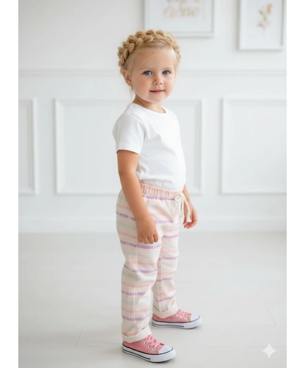 Kız Çocuk Desenli 3’lü Paket Gündelik Rahat Pantolon Seti 2-7 Yaş