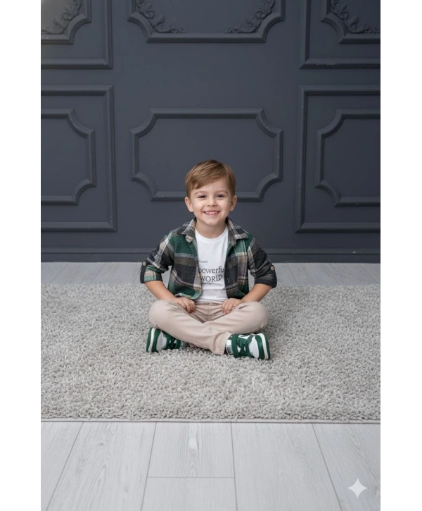 Erkek Çocuk Kolu Ayarlanabilir Gömlekli, Baskılı Tişörtlü ve Cepli Pantolonlu 3lü Lüks Takım