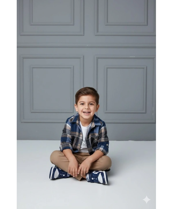 Erkek Çocuk Kolu Ayarlanabilir Gömlekli, Baskılı Tişörtlü ve Cepli Pantolonlu 3lü Lüks Takım