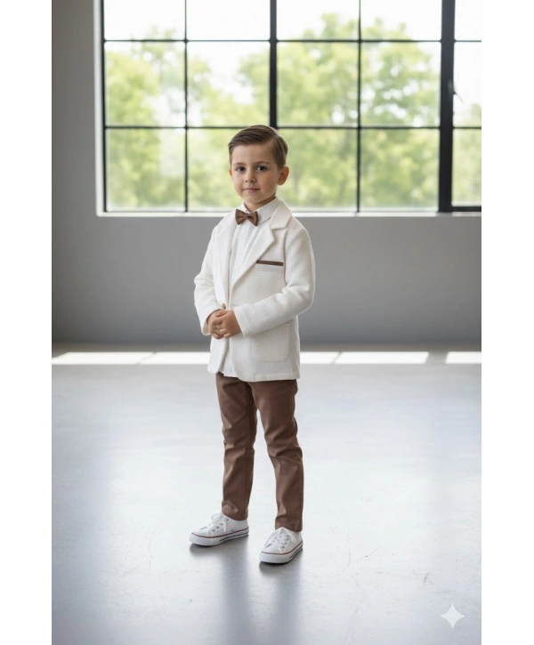 Erkek Çocuk Şapka Hediyeli Ceketli Gömlekli ve Pantolonlu 3lü Bayramlık Takım