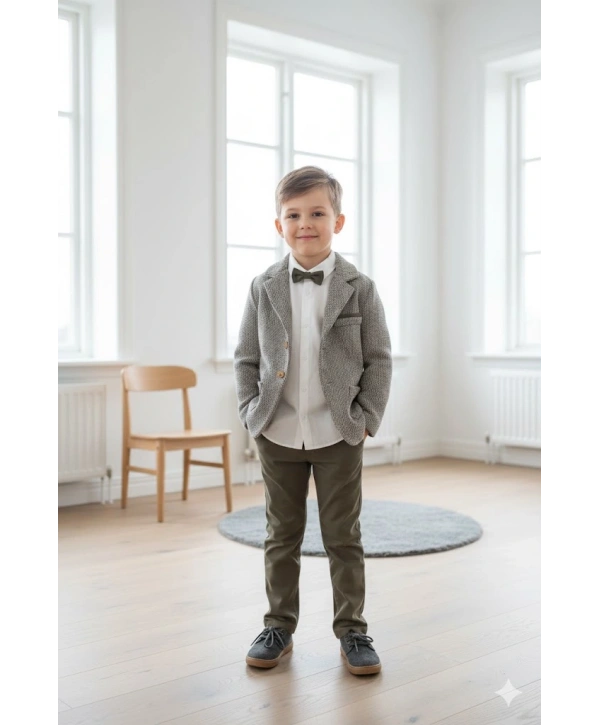 Erkek Çocuk Şapka Hediyeli Ceketli Gömlekli ve Pantolonlu 3lü Bayramlık Takım