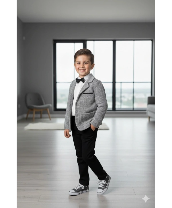 Erkek Çocuk Şapka Hediyeli Ceketli Gömlekli ve Pantolonlu 3lü Bayramlık Takım