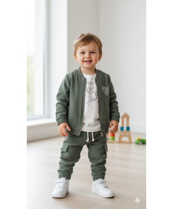 Erkek Çocuk Sweatshirt, Hırka ve Pantolonlu %100 Pamuk 3lü Spor Takım