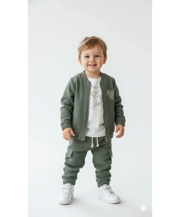 Erkek Çocuk Sweatshirt, Hırka ve Pantolonlu %100 Pamuk 3lü Spor Takım