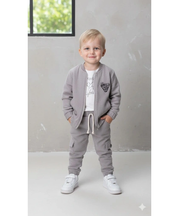 Erkek Çocuk Sweatshirt, Hırka ve Pantolonlu %100 Pamuk 3lü Spor Takım