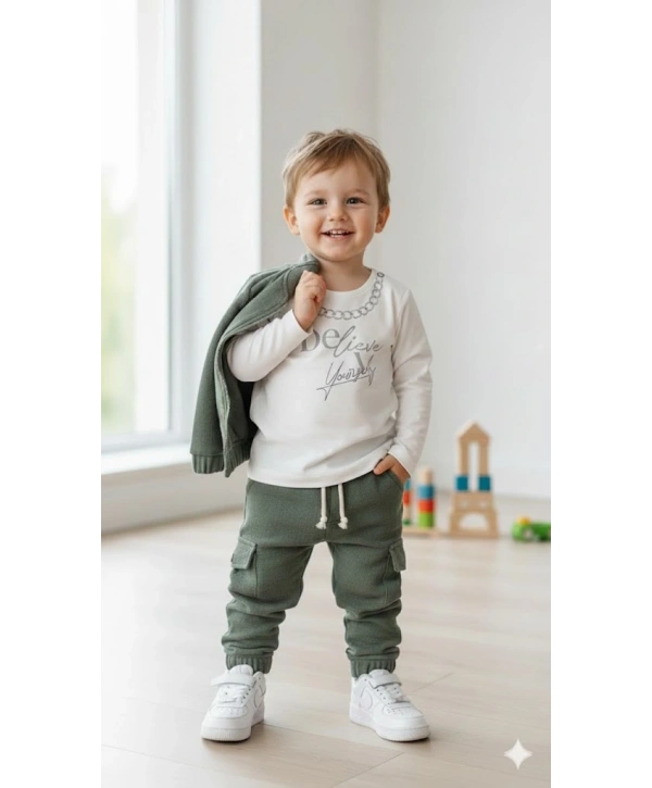 Erkek Çocuk Sweatshirt, Hırka ve Pantolonlu %100 Pamuk 3lü Spor Takım