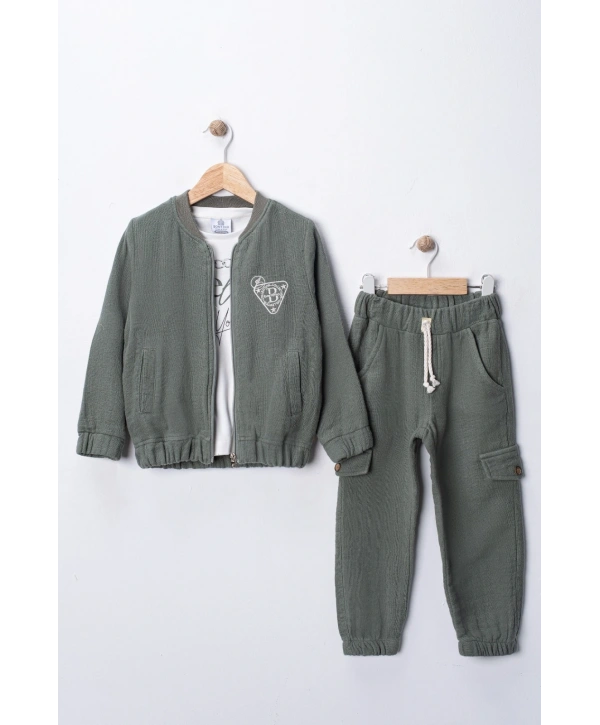 Erkek Çocuk Sweatshirt, Hırka ve Pantolonlu %100 Pamuk 3lü Spor Takım